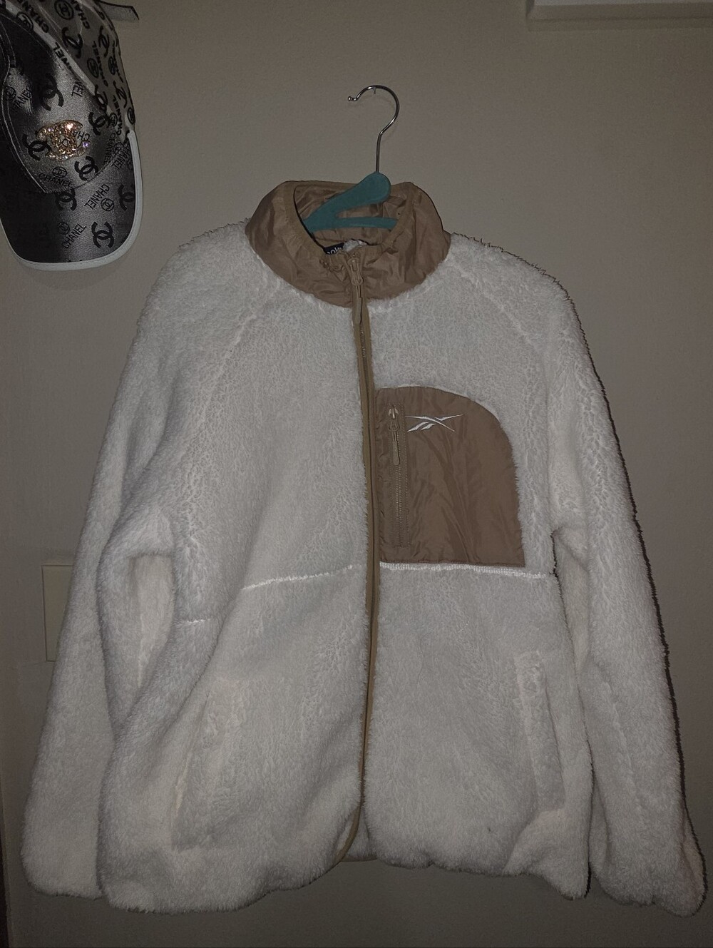 Reebok Women's Cream Sherpa Fleece Jacket with Tan Accent XL